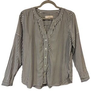 LOFT Women's Blouse Black White Striped Size XS Minimalist Coastal Chic